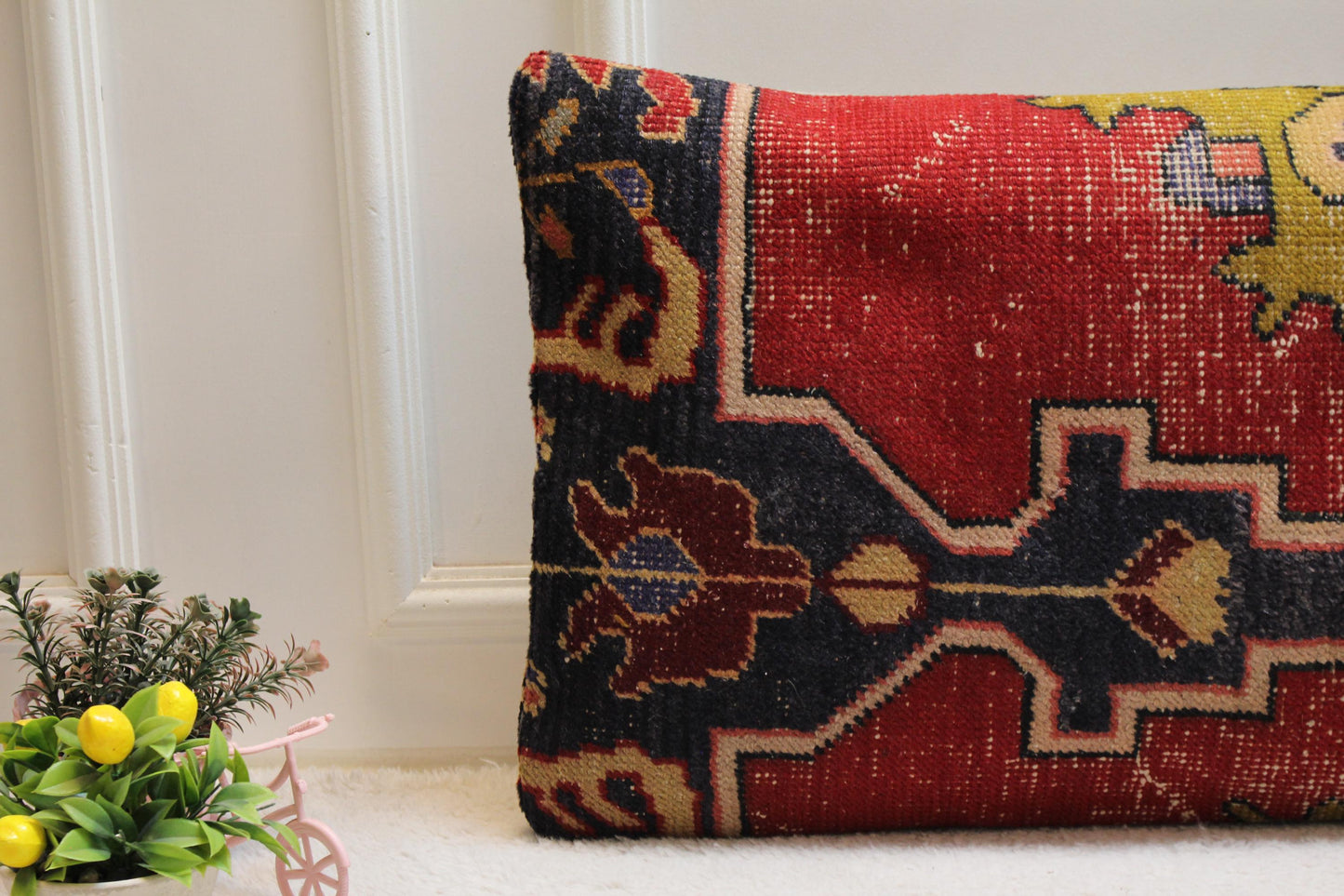 Handmade Kilim Lumbar Pillow Cover: Upcycled Turkish Rug, 16x32 inch