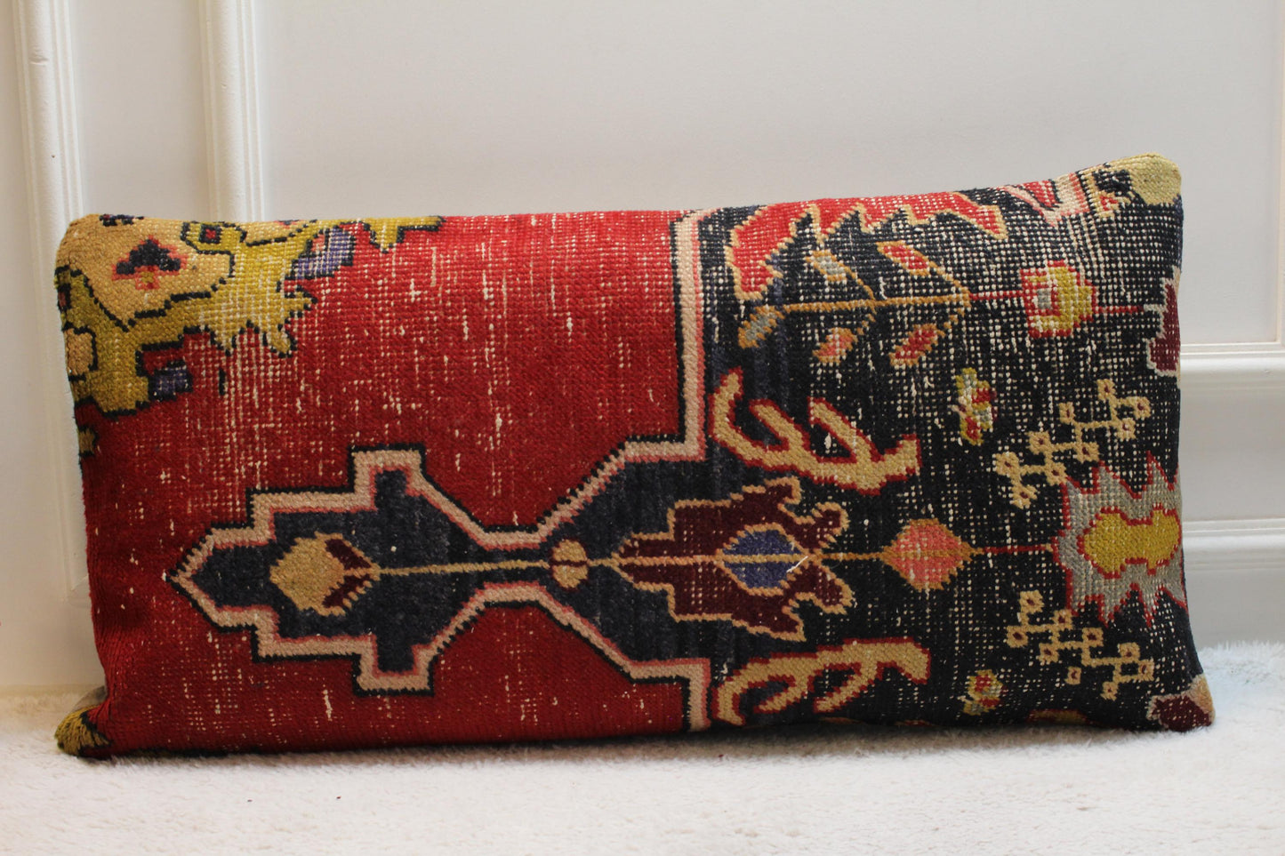 Handmade Turkish Rug Lumbar Pillow Cover: Rainbow Kilim, 16x32 inch