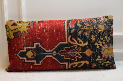 Handmade Turkish Rug Lumbar Pillow Cover: Rainbow Kilim, 16x32 inch