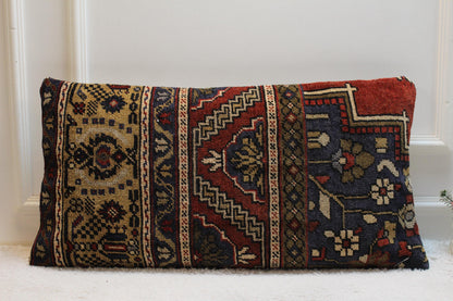 Handmade Turkish Rug Pillow Cover: Vintage Kilim Lumbar Pillow (16x32 in)