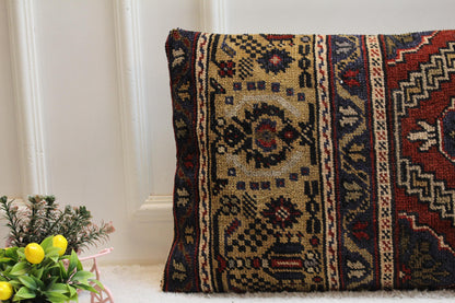 Handmade Turkish Rug Pillow Cover: Vintage Kilim Lumbar Pillow (16x32 in)