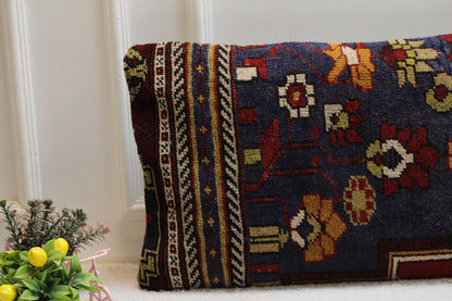 Floral Turkish Rug Lumbar Pillow Cover: Handmade Kilim Pillow Case (16x32 in)