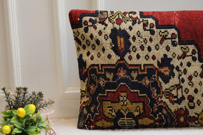 Handmade Lumbar Kilim Pillow Cover: Vintage Turkish Rug, 16x32 inch
