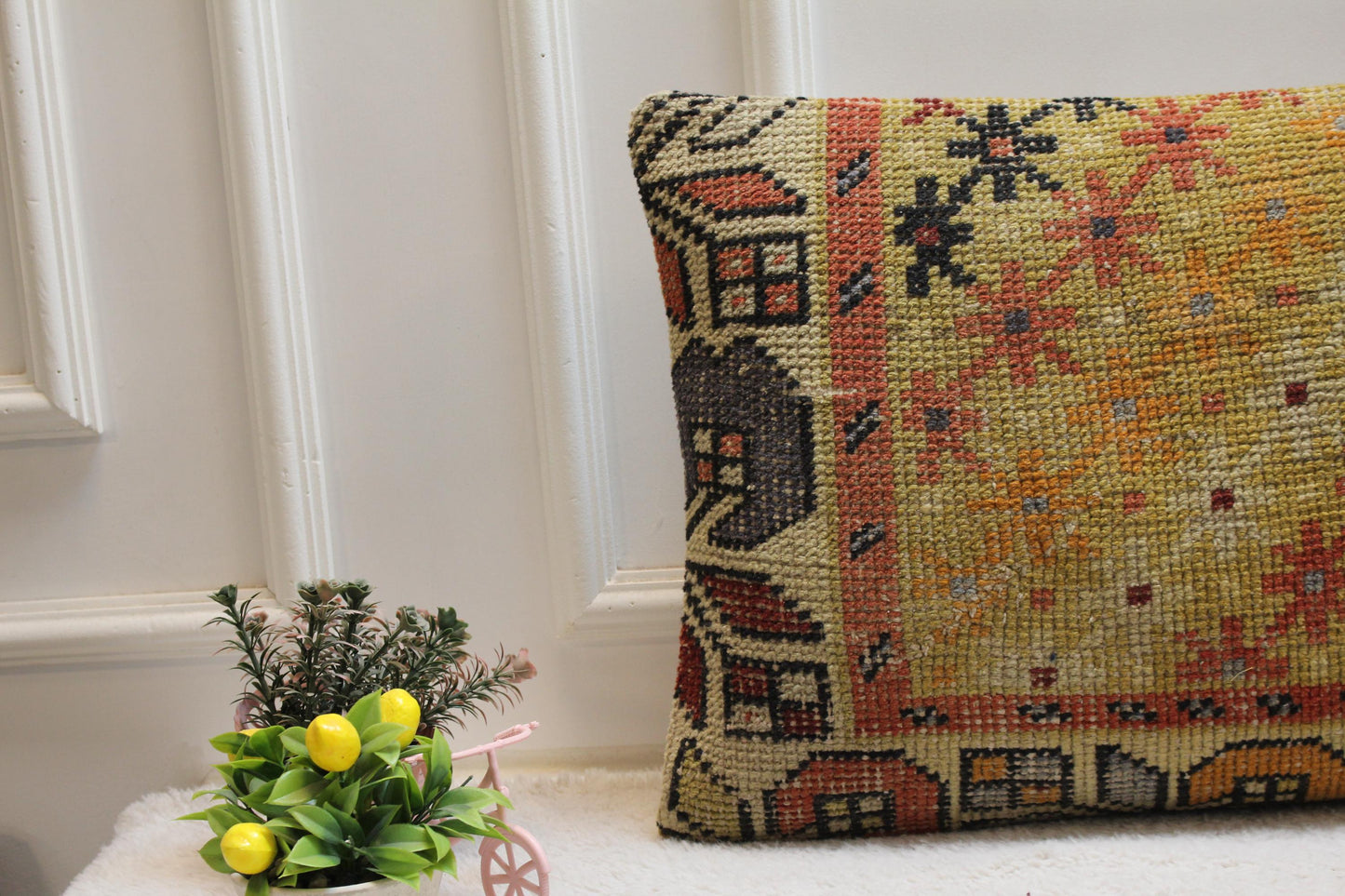 Handmade Kilim Pillow Cover: Upcycled Anatolian Rug, 16x32 inch