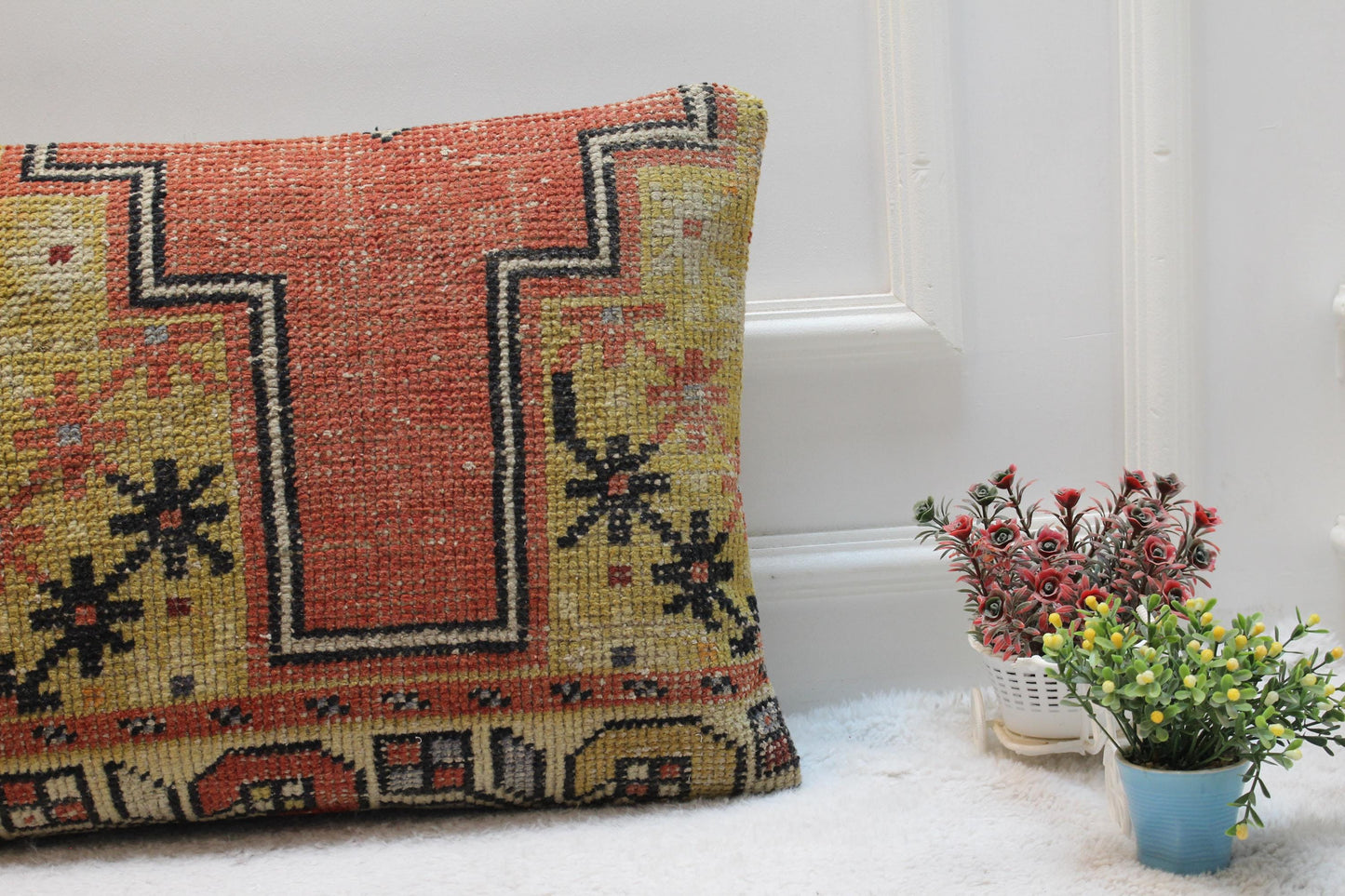 Handmade Kilim Pillow Cover: Upcycled Anatolian Rug, 16x32 inch