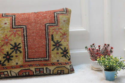 Handmade Kilim Pillow Cover: Upcycled Anatolian Rug, 16x32 inch
