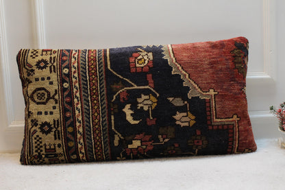 Handmade Kilim Pillow Cover: Upcycled Woven Rug, Rainbow, 16x32 inch