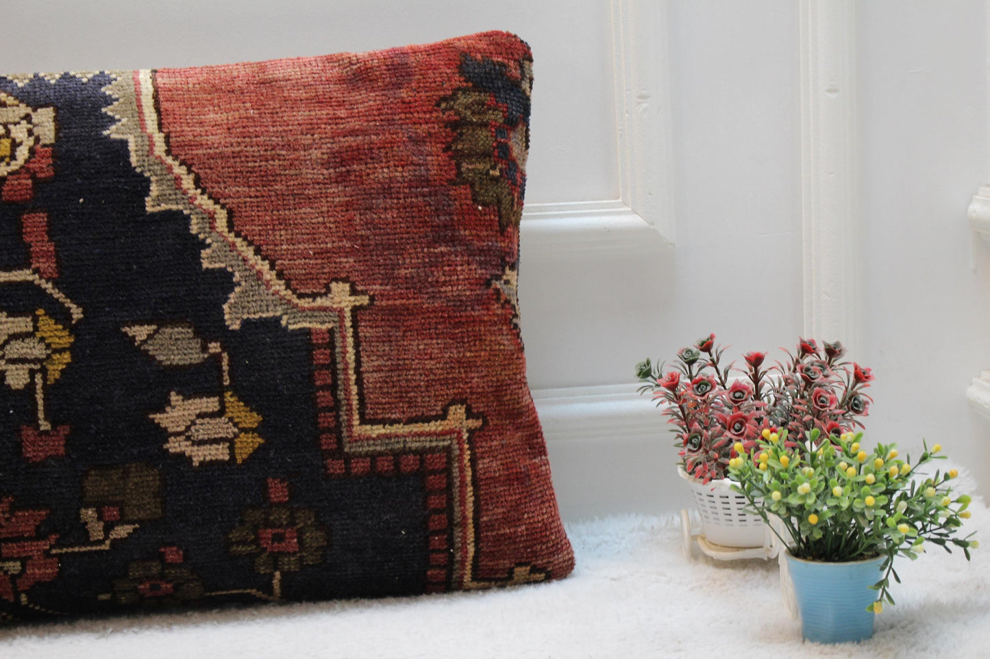 Handmade Kilim Pillow Cover: Upcycled Woven Rug, Rainbow, 16x32 inch