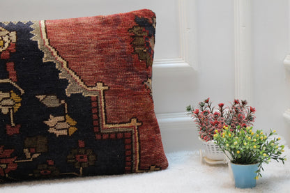 Handmade Kilim Pillow Cover: Upcycled Woven Rug, Rainbow, 16x32 inch