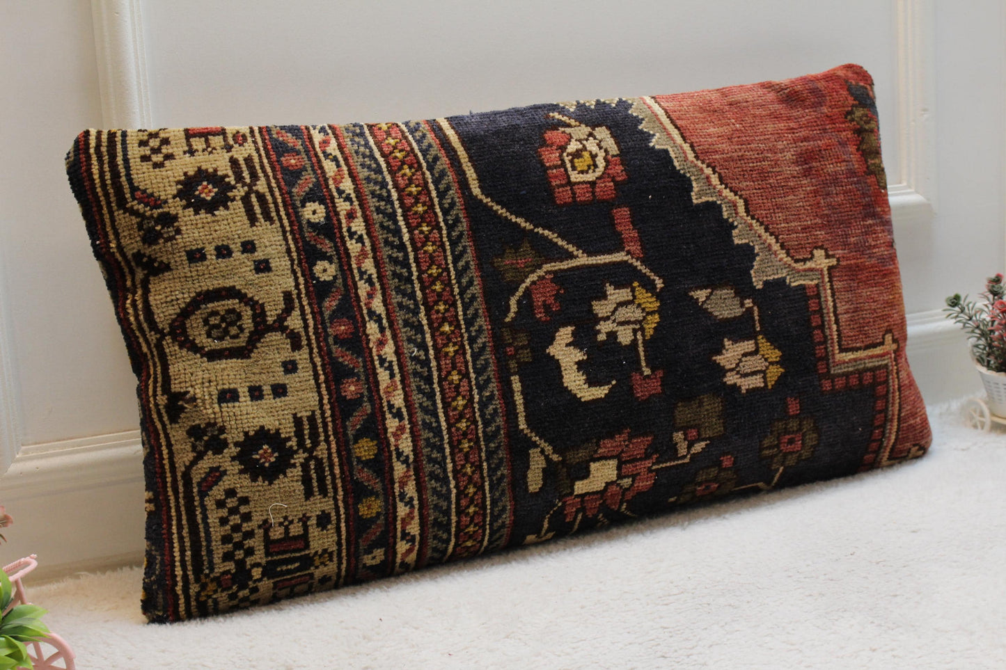 Handmade Kilim Pillow Cover: Upcycled Woven Rug, Rainbow, 16x32 inch