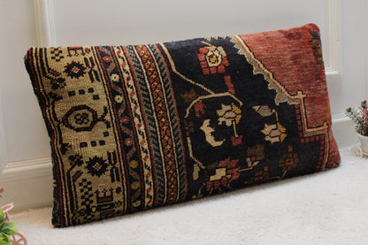 Handmade Kilim Pillow Cover: Upcycled Woven Rug, Rainbow, 16x32 inch