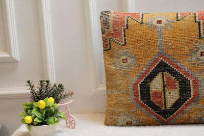 Orange Vintage Turkish Rug Pillow Cover: Boho Lumbar Cushion 16x32