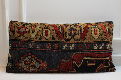 Handmade Kilim Pillow Cover: Boho Turkish Rug Lumbar Pillow (16x32 in)