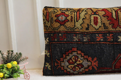 Handmade Kilim Pillow Cover: Boho Turkish Rug Lumbar Pillow (16x32 in)