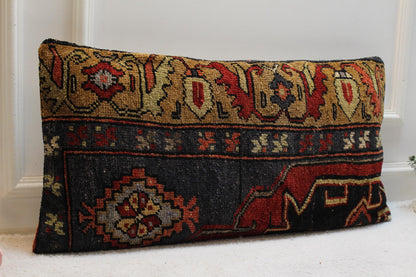 Handmade Kilim Pillow Cover: Boho Turkish Rug Lumbar Pillow (16x32 in)