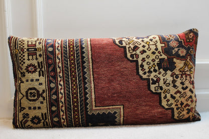 Handmade Turkish Kilim Pillow Cover: Upcycled Woven Wool, Boho Home Decor (16x32 in)