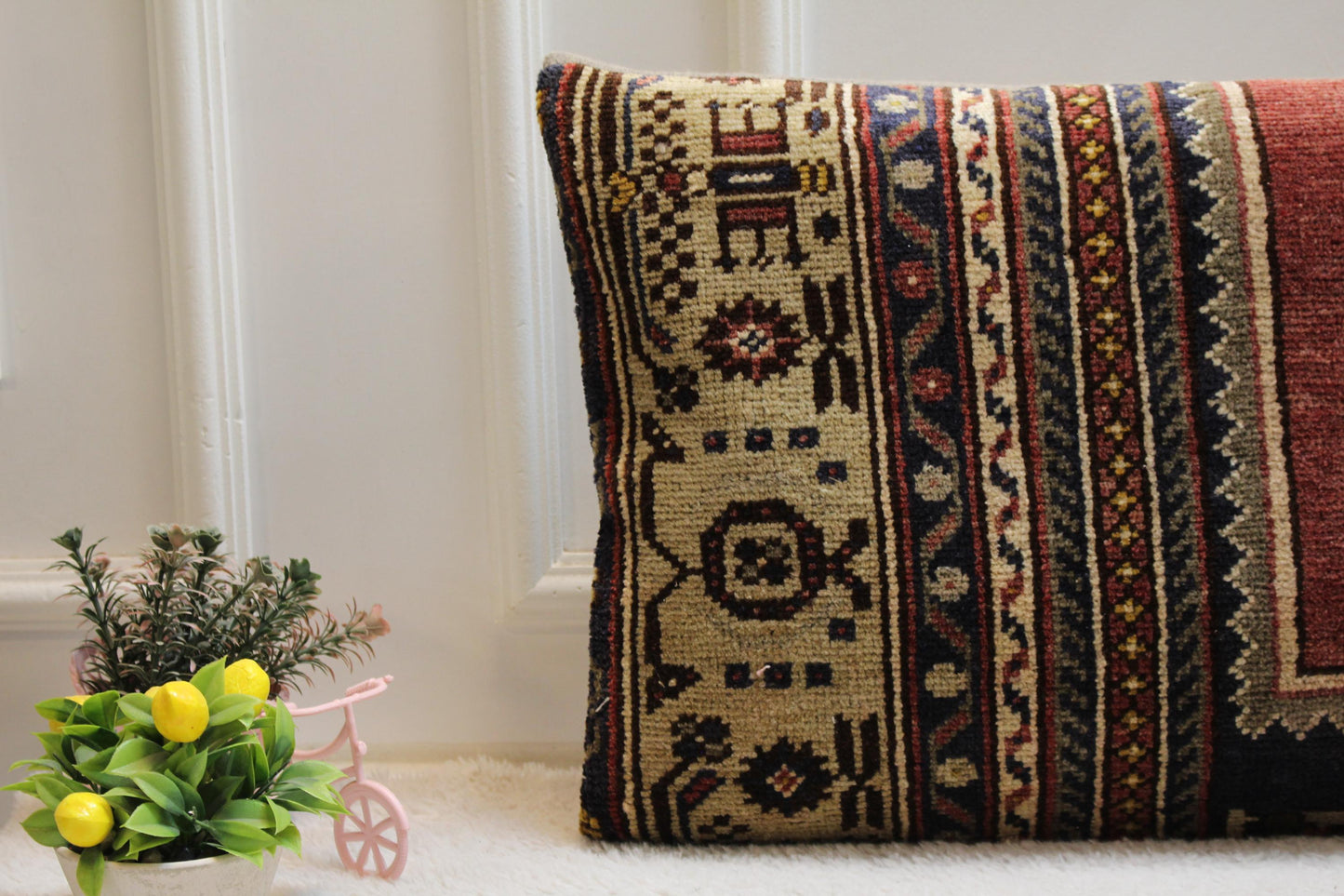 Handmade Turkish Kilim Pillow Cover: Upcycled Woven Wool, Boho Home Decor (16x32 in)