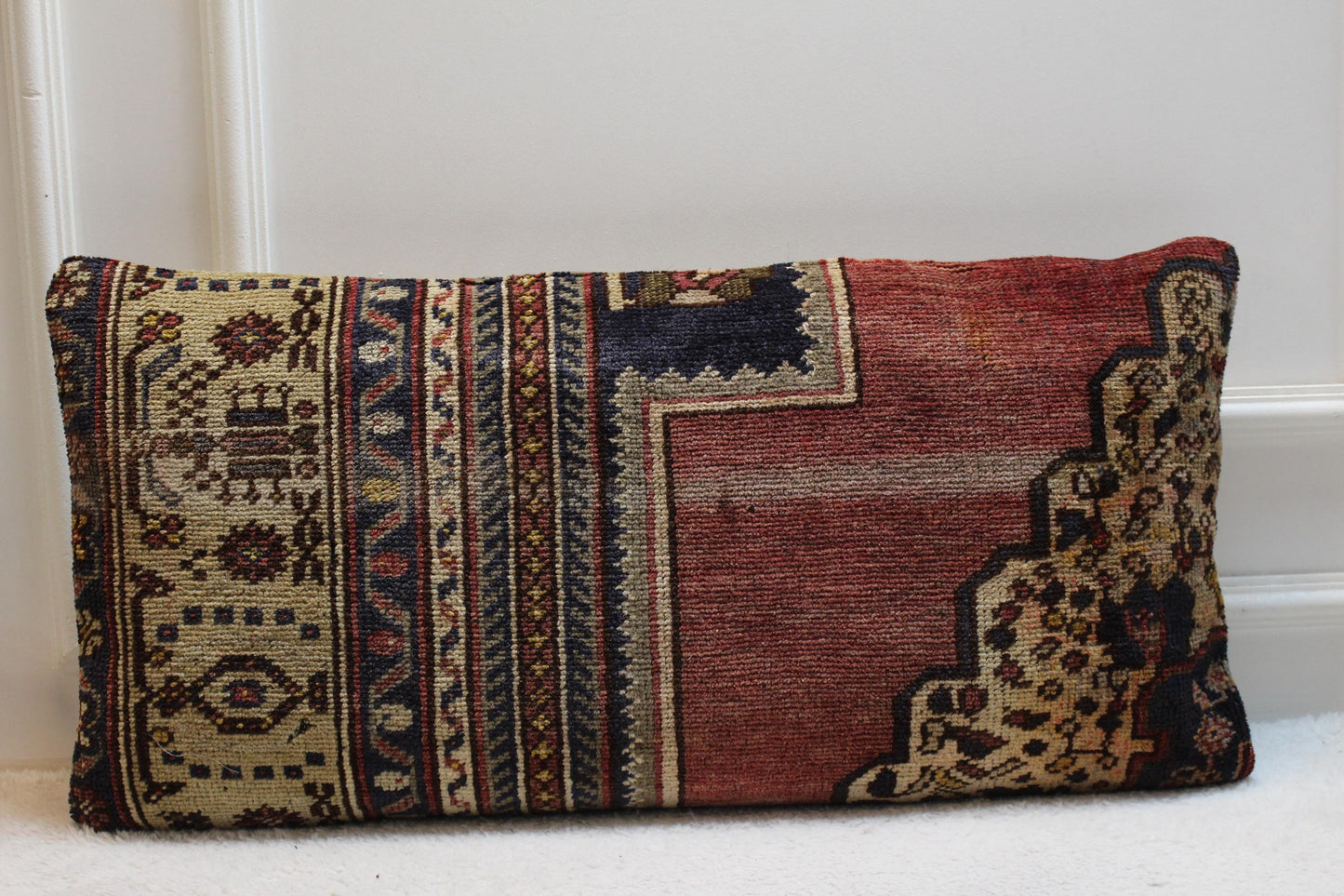 Handmade Kilim Lumbar Pillow Cover: Vintage Woven Rug, 16x32 inch