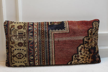 Handmade Kilim Lumbar Pillow Cover: Vintage Woven Rug, 16x32 inch