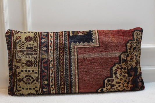Handmade Kilim Lumbar Pillow Cover: Vintage Woven Rug, 16x32 inch