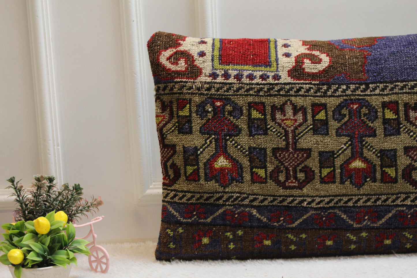 Handmade Turkish Rug Lumbar Pillow Cover: Vintage Rainbow Kilim, 16x32