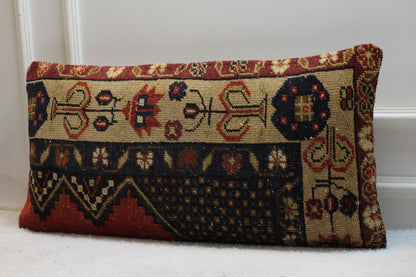Handmade Wool Lumbar Pillow Cover: Turkish Rug Design (16x32 inch)