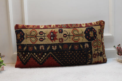 Handmade Wool Lumbar Pillow Cover: Turkish Rug Design (16x32 inch)