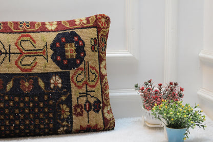 Handmade Wool Lumbar Pillow Cover: Turkish Rug Design (16x32 inch)