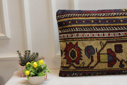 Floral Lumbar Pillow Cover: Handmade Turkish Rug, 16x32 inc