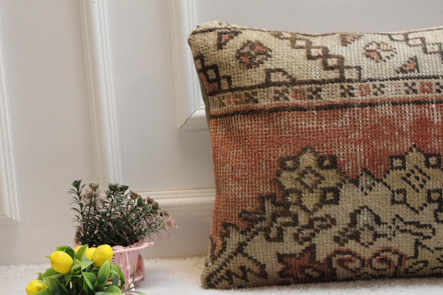 Handmade Turkish Rug Lumbar Pillow Cover: Upcycled Kilim, 16x24 inc
