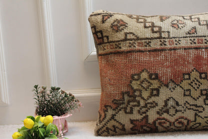 Handmade Turkish Rug Lumbar Pillow Cover: Upcycled Kilim, 16x24 inc