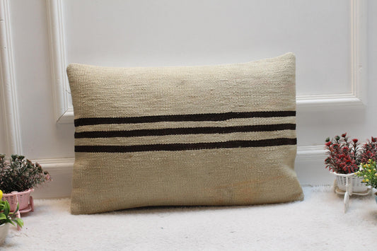 Handmade Kilim Pillow Cover: Upcycled Woven Wool, Vintage Decor (16x24in)
