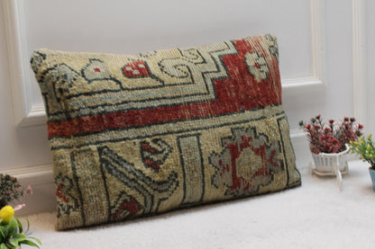 Handmade Kilim Pillow Cover: Upcycled Woven Rug, Bohemian Decor (16x24in)