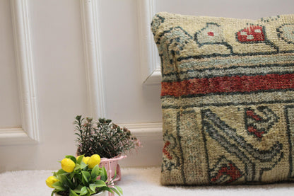 Handmade Kilim Pillow Cover: Upcycled Woven Rug, Bohemian Decor (16x24in)