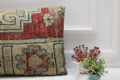 Handmade Kilim Pillow Cover: Upcycled Woven Rug, Bohemian Decor (16x24in)