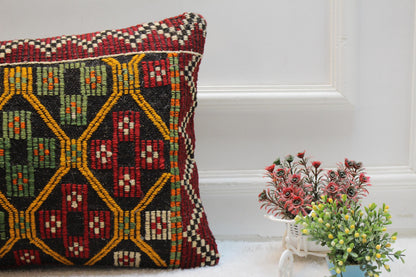 Geometric Kilim Pillow Cover: Vintage Rainbow Wool, 16x24 inch