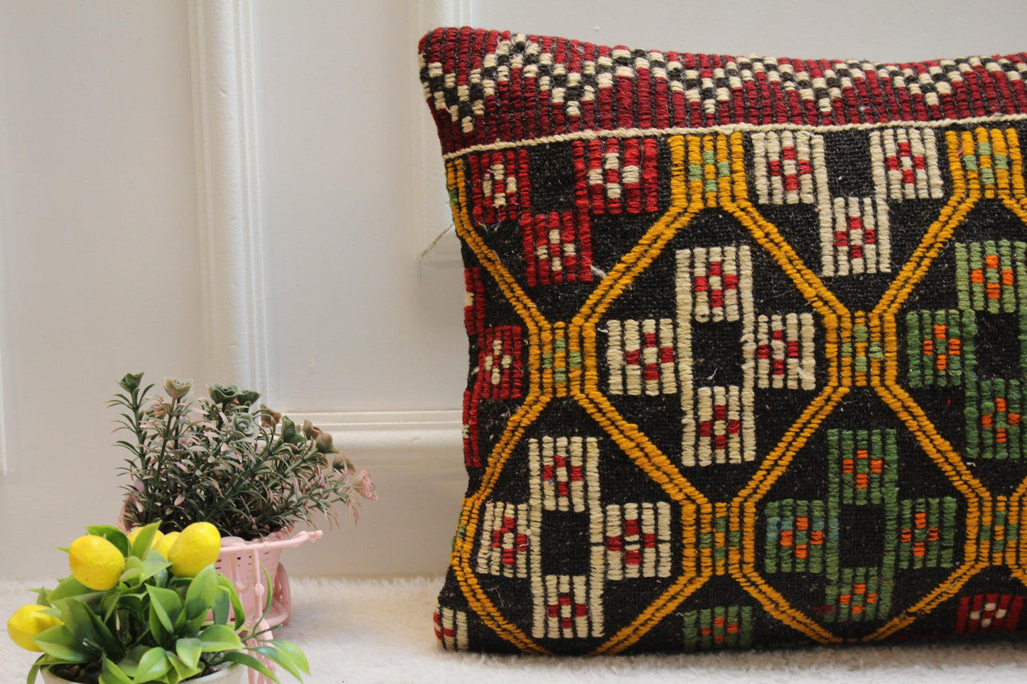 Geometric Kilim Pillow Cover: Vintage Rainbow Wool, 16x24 inch