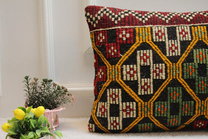 Geometric Kilim Pillow Cover: Vintage Rainbow Wool, 16x24 inch