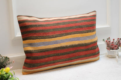 Vintage Kilim Lumbar Pillow Cover (16x24 inch): Handmade Woven Wool