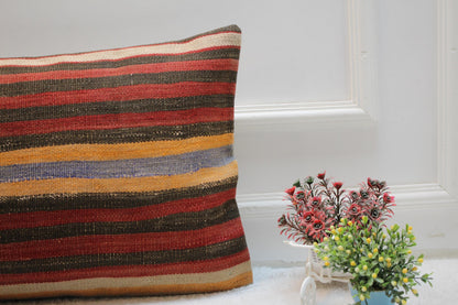 Vintage Kilim Lumbar Pillow Cover (16x24 inch): Handmade Woven Wool