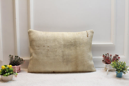 Handmade Kilim Lumbar Pillow Cover: Vintage Boho Decor (16x24 in)