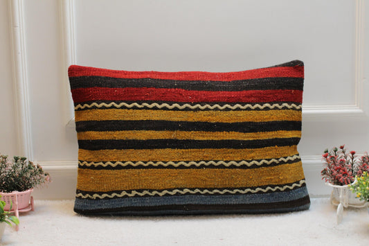 Handmade Kilim Pillow Cover: Vintage Woven Wool, 16x24 inch