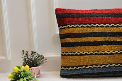 Handmade Kilim Pillow Cover: Vintage Woven Wool, 16x24 inch