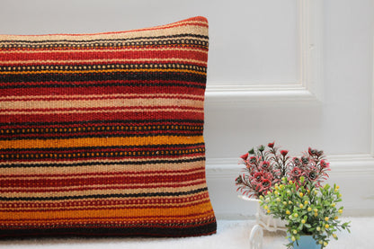 Striped Kilim Pillow Cover: Vintage Turkish Wool, 16x24 inch