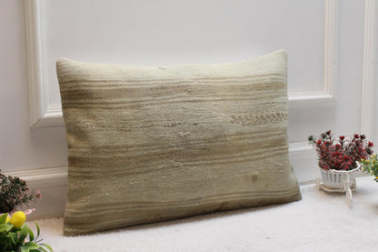 Beige Boho Kilim Pillow Cover: Organic Wool Throw Pillow (16x24 inc)