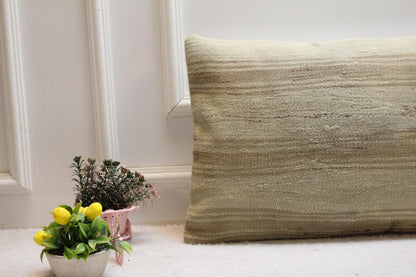 Beige Boho Kilim Pillow Cover: Organic Wool Throw Pillow (16x24 inc)
