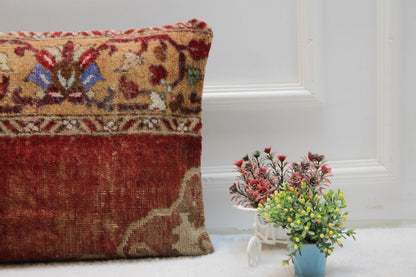 Red Turkish Rug Pillow Cover: Vintage Lumbar Pillow, 16x24 inc