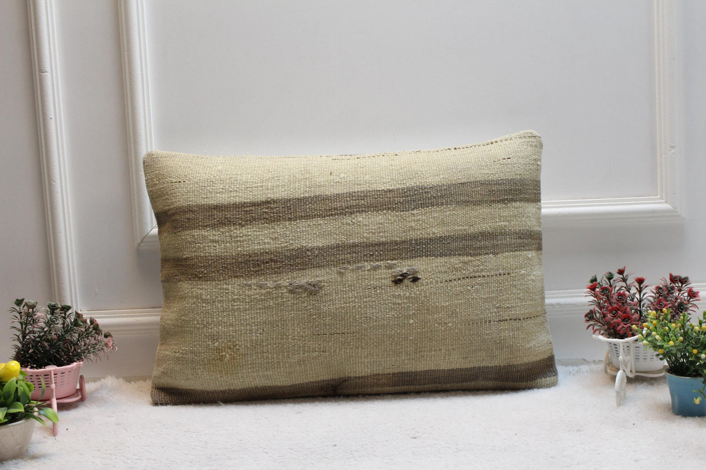 Handmade Kilim Pillow Cover (16x24 inch): Brown Boho Throw Pillow