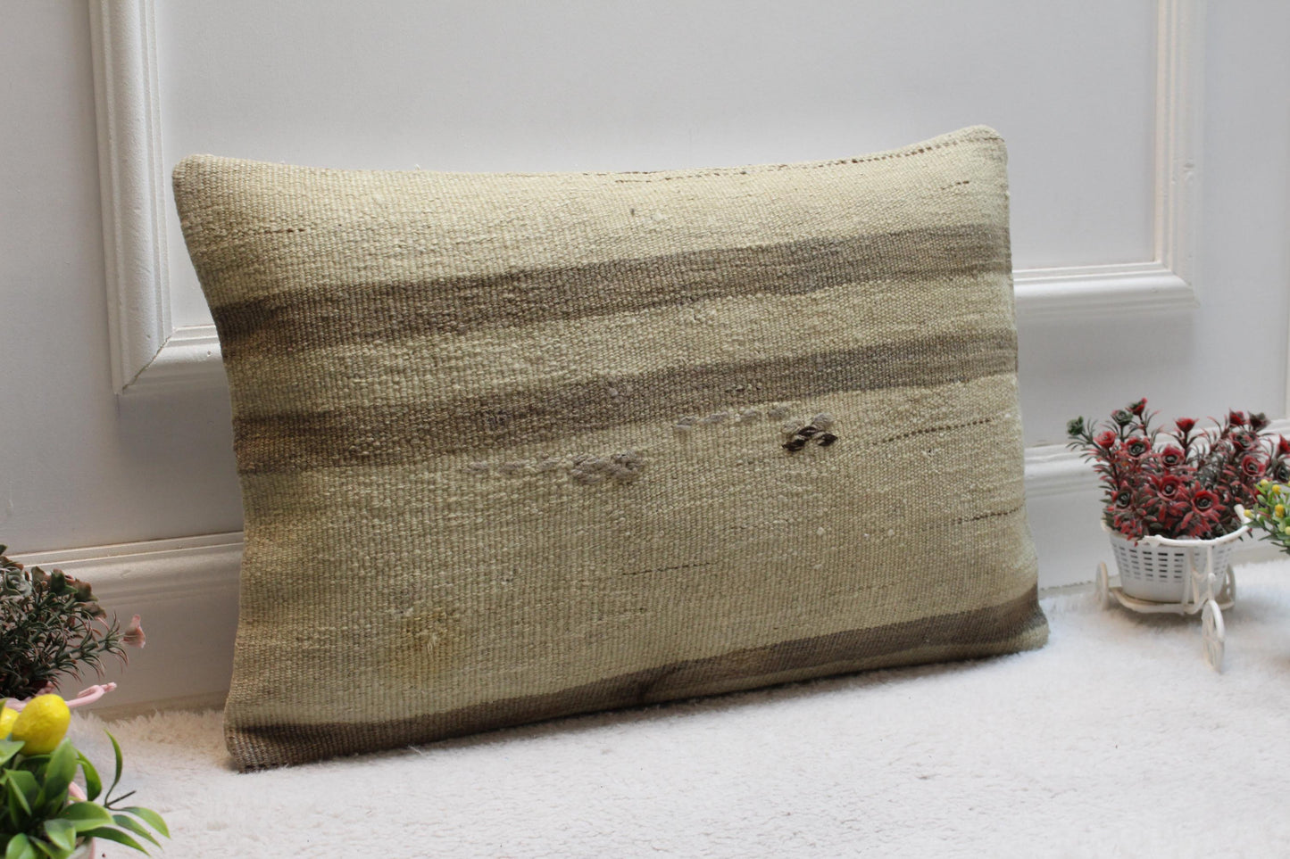 Handmade Kilim Pillow Cover (16x24 inch): Brown Boho Throw Pillow