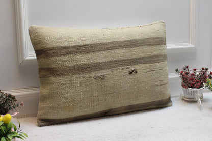 Handmade Kilim Pillow Cover (16x24 inch): Brown Boho Throw Pillow